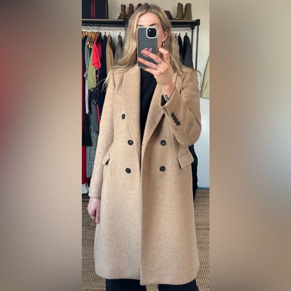 RARE Zara Tan Camel Wool Blend Double Breasted Tailored Fit Winter Trench Coat - Picture 3 of 16